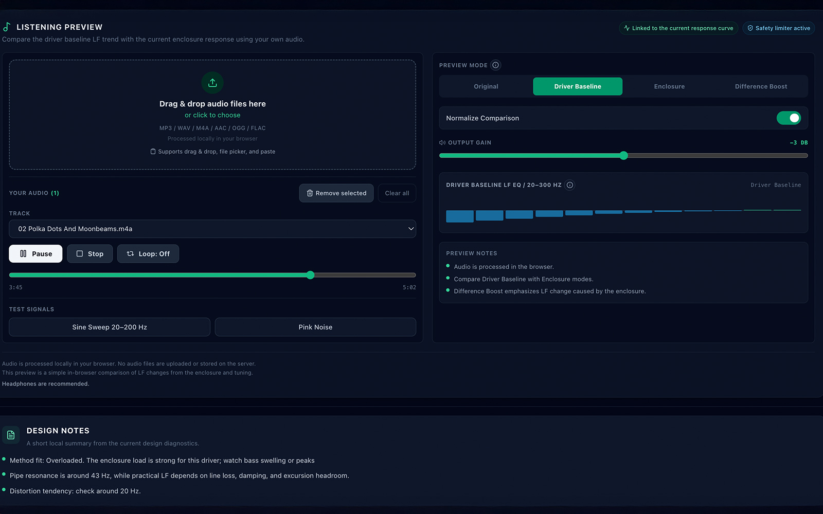 Speaker Designer Listening Preview interface